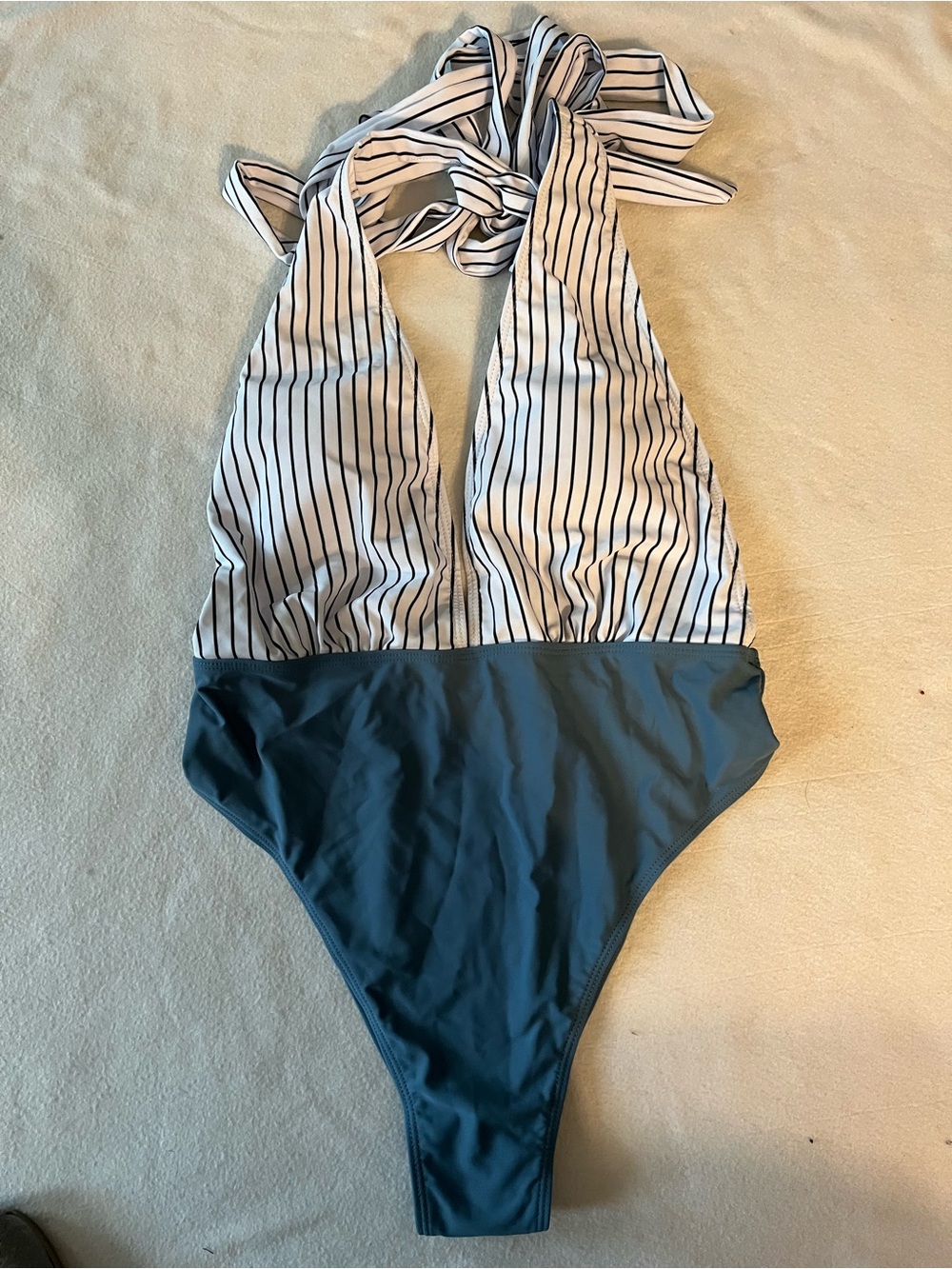 Lilosy  Halter womens  One-Piece Swimsuit in White and Blue  size M